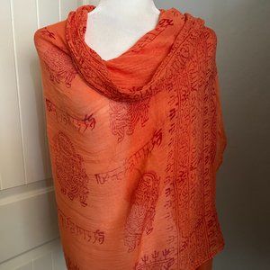 Yoga Meditation Shawl Runner Orange w/Red Dye 31 1/4" Wide x 66 1/2" Length
